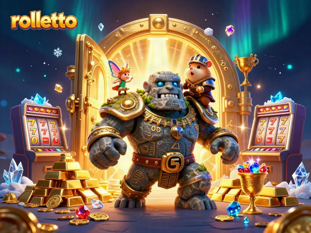 Engage with rolletto in a vibrant casino scene filled with enchanting characters and treasures.