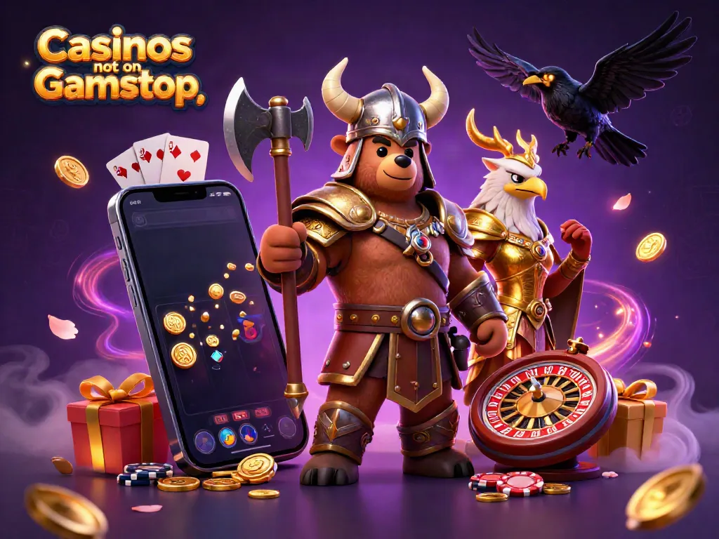 Experience the excitement of Casinos not on Gamstop with a vibrant scene featuring gaming characters and dynamic casino elements.