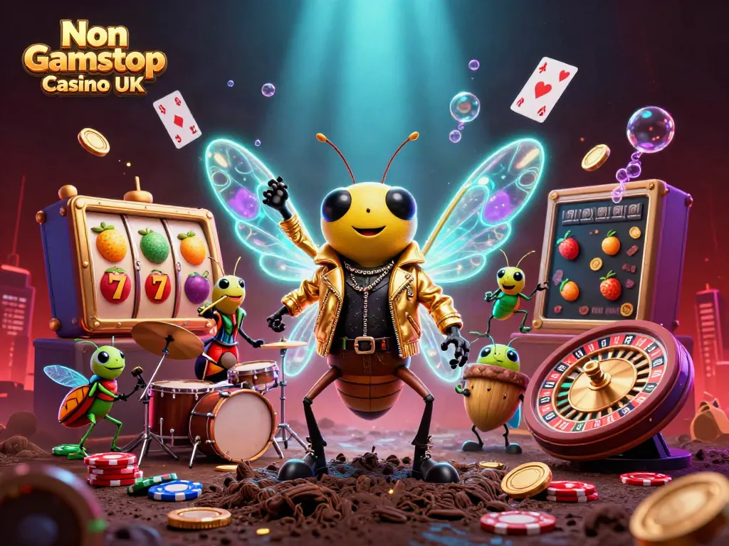Experience the thrill of Non Gamstop Casino UK with a vibrant 3D casino scene featuring animated characters and games.