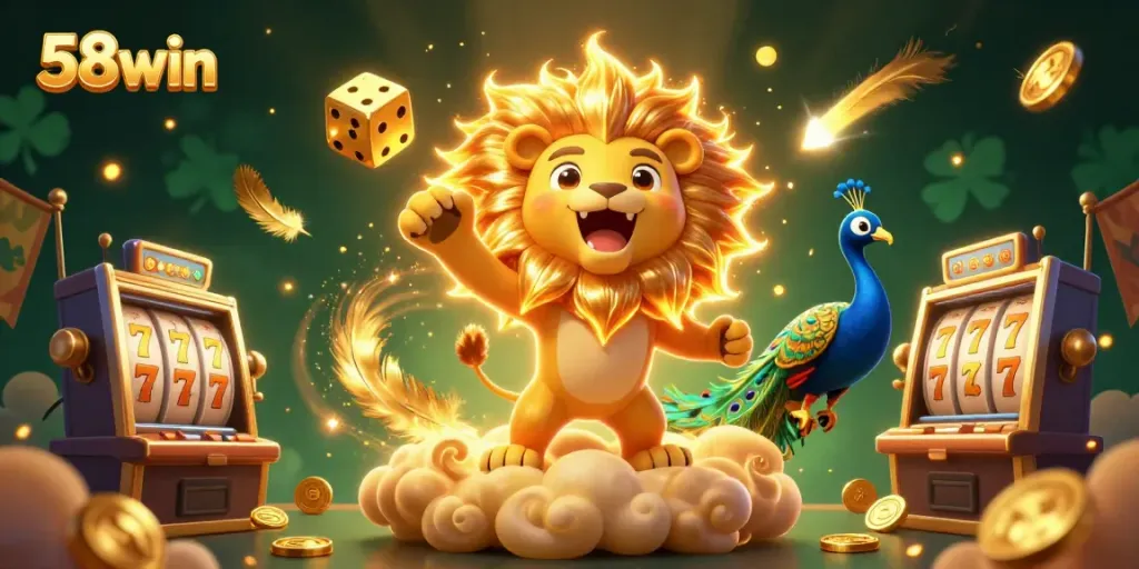 Engage with 58win through an exciting 3D casino scene showcasing dynamic gaming elements.
