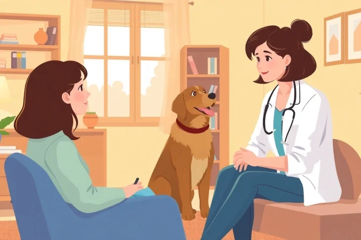 Engage in effective depression treatment during a therapy session with a psychologist and therapy dog.