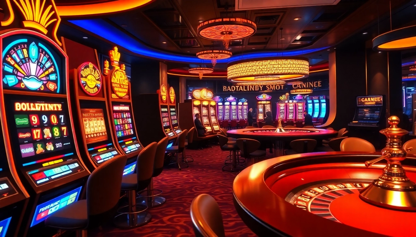 Players enjoying a thrilling birutoto experience at a lively casino slot machine area.