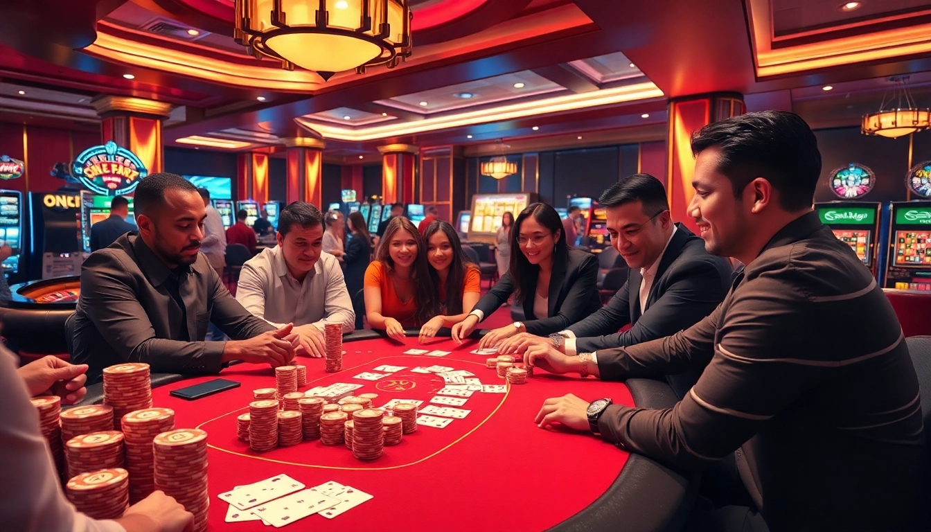 Gamblers playing poker and enjoying casino excitement at 12bet with chips and roulette.