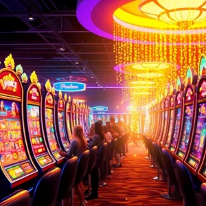 Kode4d link showcasing a vibrant online gaming atmosphere with colorful slot machines and community engagement.