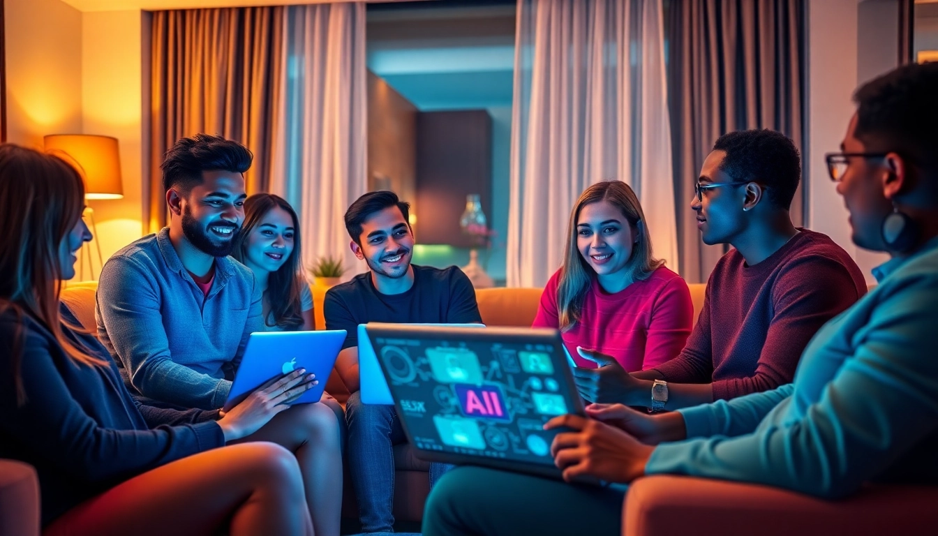 Engaging discussion on sex ai technology in a modern setting with young adults.