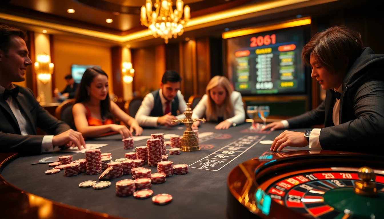 Players enjoy an exciting game at the 88i casino, engaging with vivid poker chips and cards.