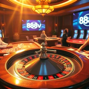 Action at the table in a luxurious casino setting with focus on roulette and https://88vv.media/ branding.
