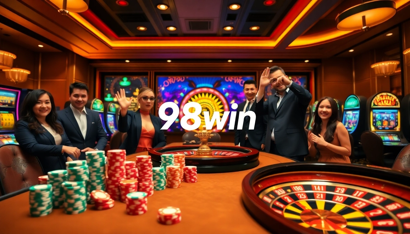 Experience the thrill of 98win at a vibrant casino with engaging poker and slot games.