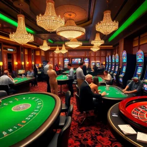 Experience thrilling gameplay at a 789P casino with poker tables and vibrant slot machines.