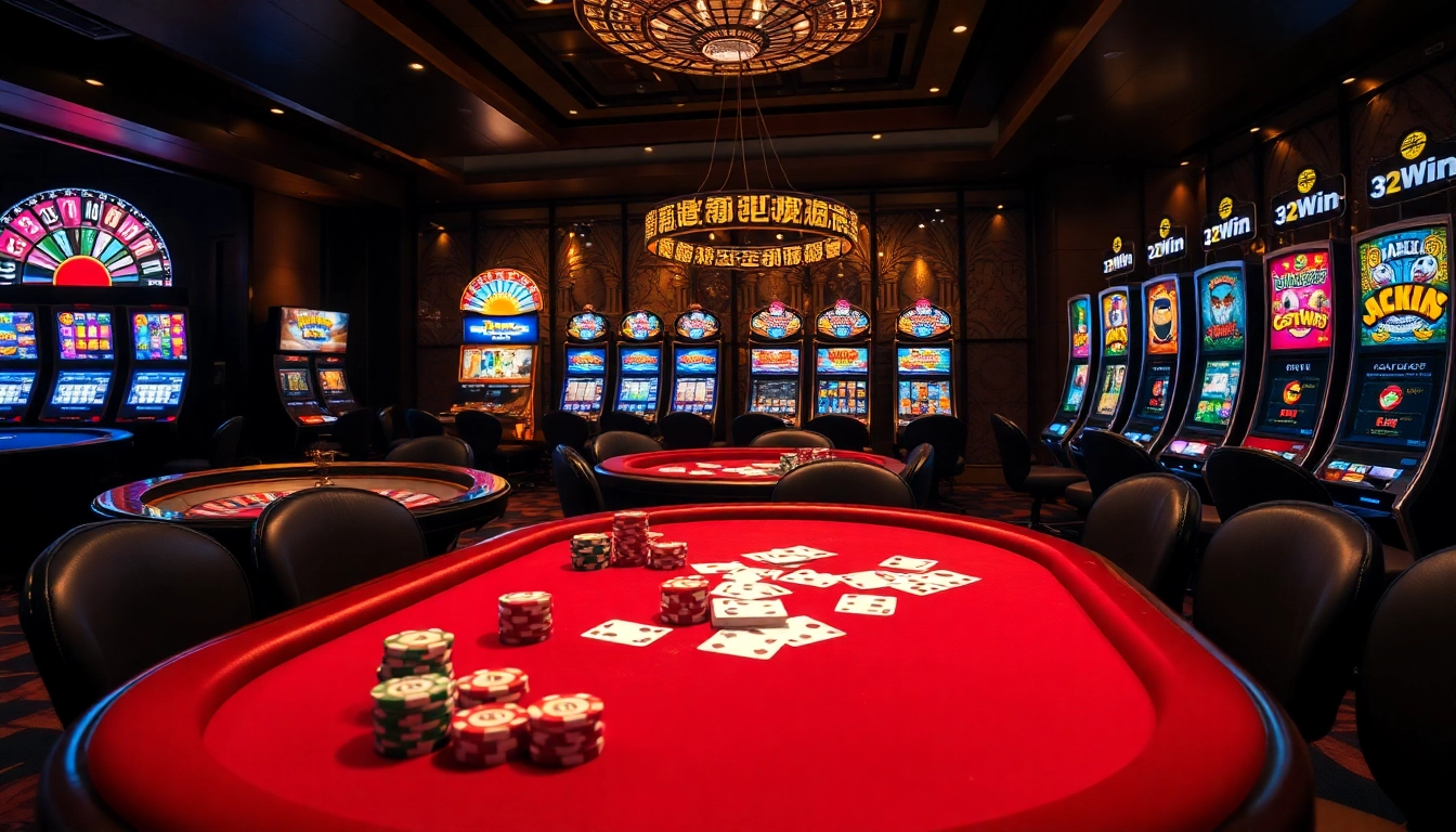 Experience high-stakes action with 32Win on luxurious casino tables and vibrant slot machines.