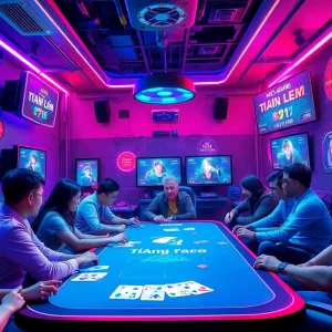 A virtual gaming room from gamebaidoithuong.com.vc showcasing players engaged in exciting card games.