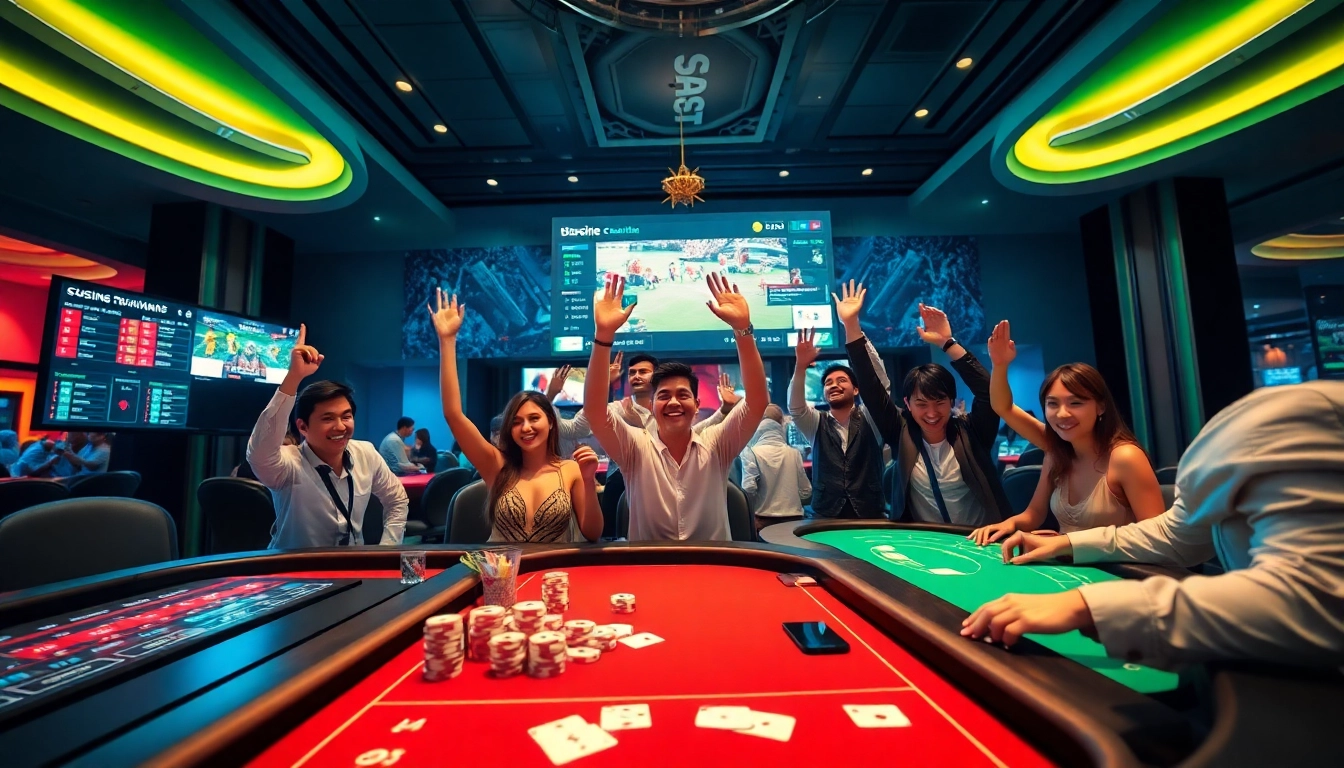 Experience the thrill of online gaming at w88.nyc featuring vibrant casino tables and excited players.