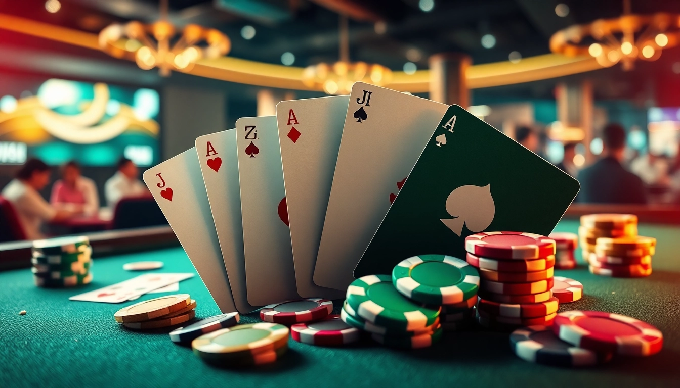 Exciting gaming scene showcasing topgamebaidoithuong.mx, featuring popular card games like Tiến Lên and Poker.