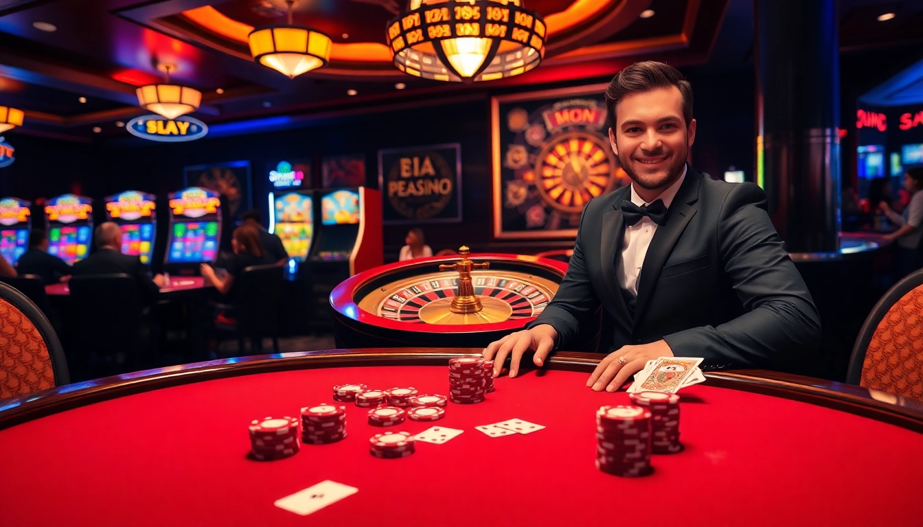 FLY88 casino scene showcasing vibrant poker action and luxurious gaming atmosphere.