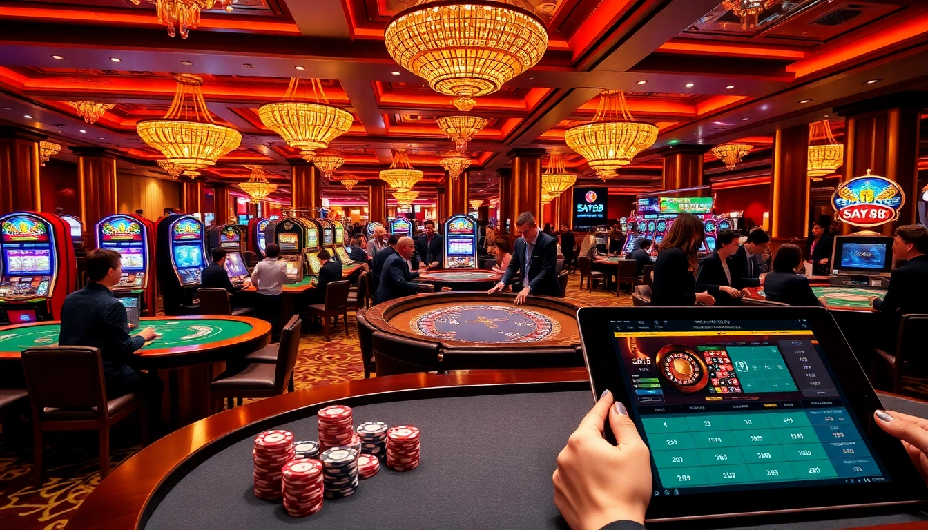 SAY88 players enjoying a vibrant casino experience with high-stakes tables and thrilling games.