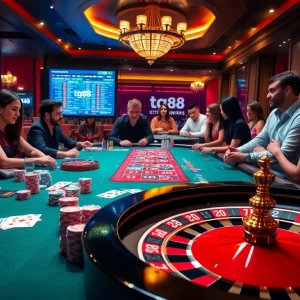 Experience high-stakes excitement with tg88 poker chips and roulette at a luxurious casino.