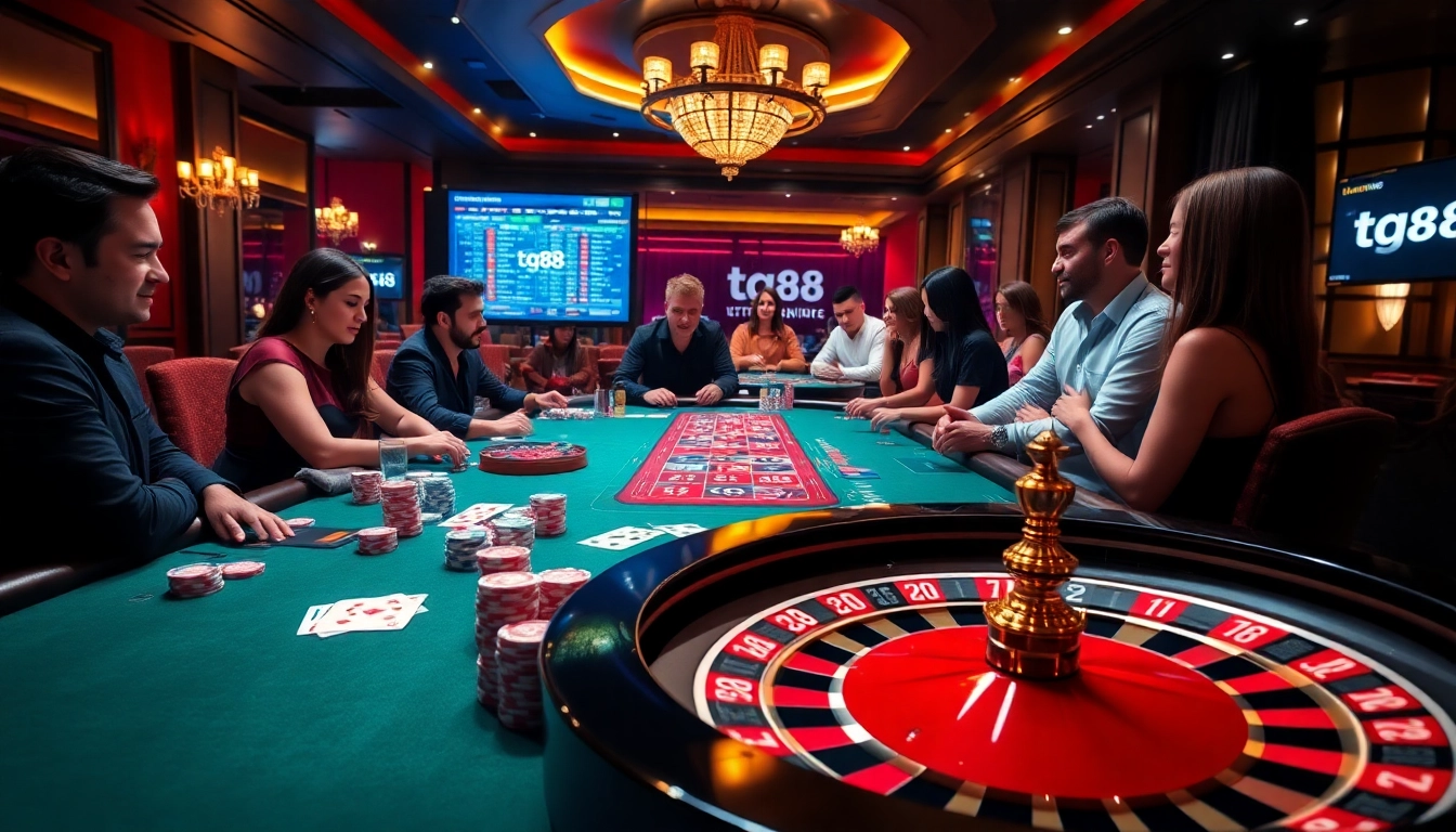 Experience high-stakes excitement with tg88 poker chips and roulette at a luxurious casino.