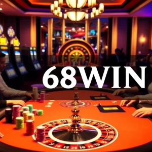 Players strategize around the luxurious poker table at https://68wing.com with vibrant chips and cards.